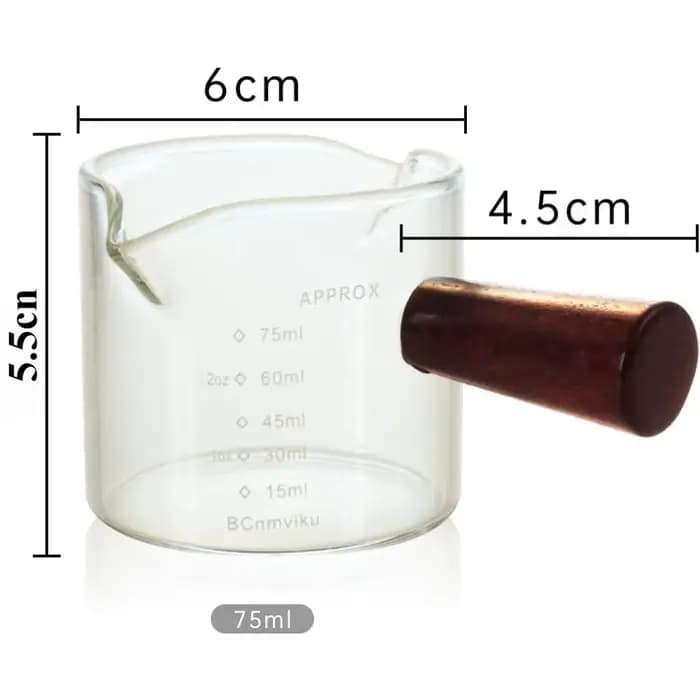 Verres à expresso en verre transparent de 75ML, avec manche en bois, tasse à mesurer, tasse à café, pichet en verre à haute teneur en Borosilicate, Barista