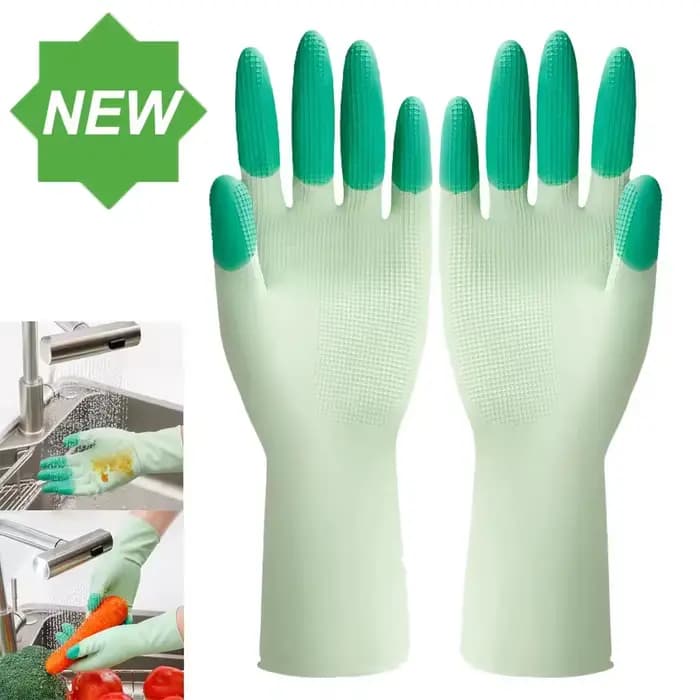 Gants de nettoyage de vaisselle en Silicone, fournitures de cuisine antidérapantes, pratiques et longs gants de vaisselle réutilisables et durables pour la maison