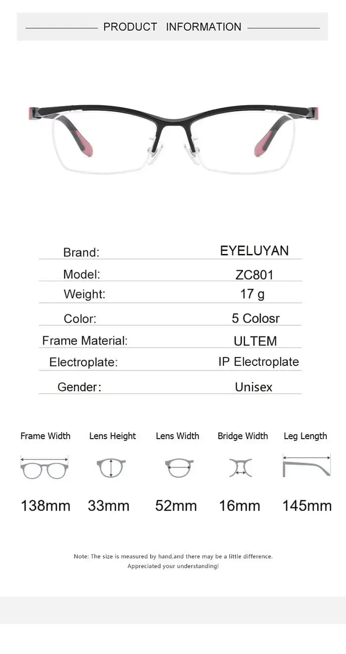 EYELUYAN Lunettes de vue de style sportif à demi-cercle de haute qualité