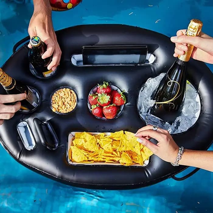 Table de piscine gonflable flottante avec porte-boissons et plateau réfrigérant pour l'été – Accessoire de piscine et de plage