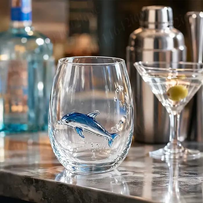 Verres à vin sans pied 3D artistiques, décoration d'intérieur, verres de bar artisanaux à thème animal marin, verres à boire originaux pour les amateurs de la mer et de l'océan