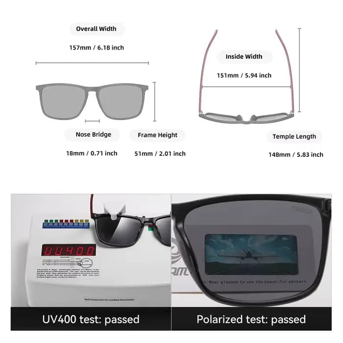 KDEAM marque hommes carré lunettes de soleil polarisées pour grande tête en plein air femmes