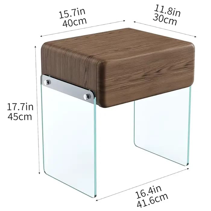 Table de chevet avec tiroir, pieds en verre transparent, Surface en simili cuir, tiroir en bois massif pour chambre à coucher, gris houblon