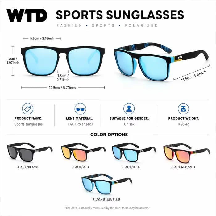 WTD UV400 Lunettes de soleil polarisées unisexes pour sports de plein air