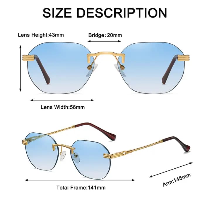 Lunettes de soleil sans cadre en métal doré pour femmes