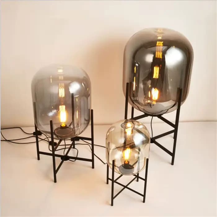 Lampadaire sur pied boule de verre Oda Pulpo, lampe sur pied pour chambre, bureau, salon, lecture, villa, bulle, gris fumé