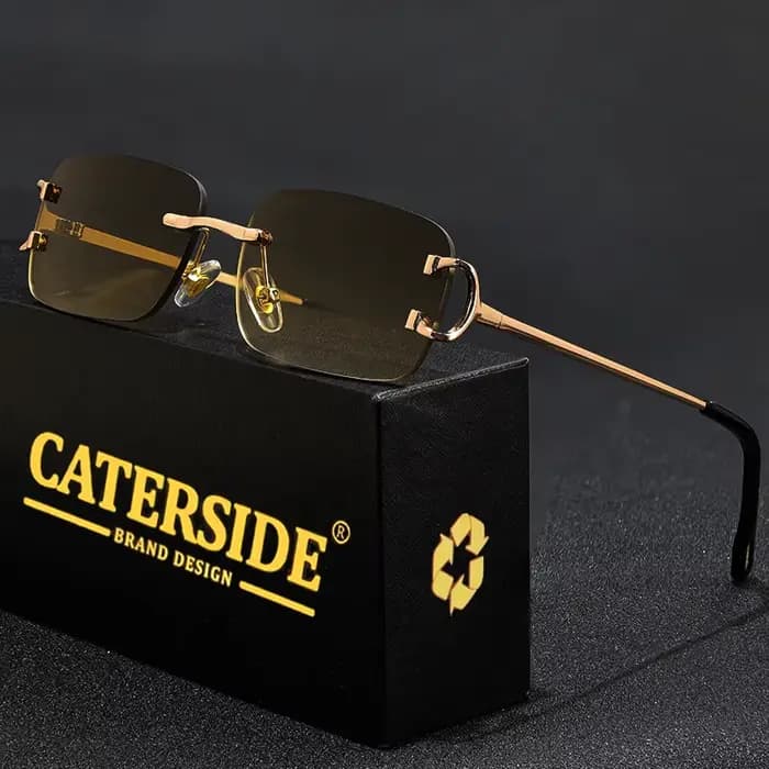 CATERSIDE lunettes de soleil rectangulaires hommes sans monture blanc cuivre petites