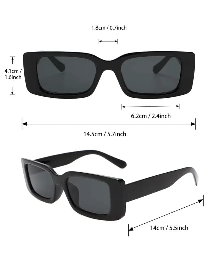 1 paire de lunettes de soleil carrées en plastique noir unisexe