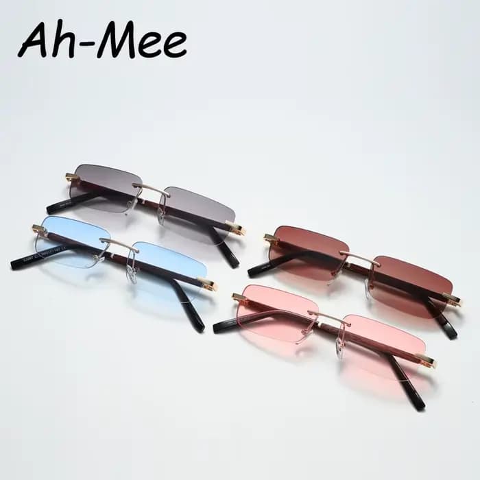 Lunettes de soleil rectangulaires en bois sans monture pour hommes et femmes, lunettes de conduite vintage, nuances carrées dégradées sans cadre, UV400, 2024