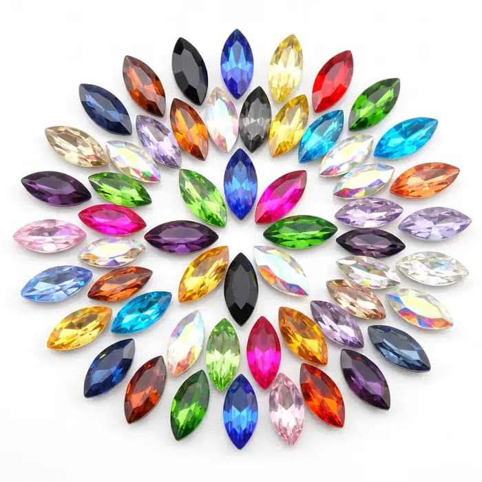Cristaux de verre 8 tailles et couleurs, formes navette, œil de cheval, marquise, strass à coller pour artisanat, nail art, coques de téléphone, DIY