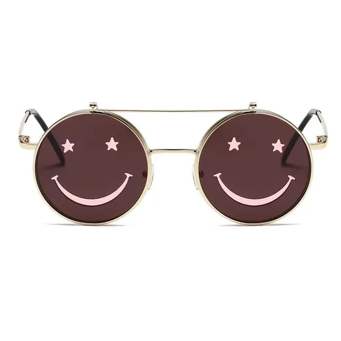 Lunettes de soleil rabattables à visage souriant pour femmes