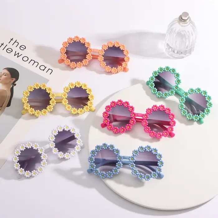 Nouvelles Lunettes de Soleil Rondes à Motif Marguerite pour Fête Disco