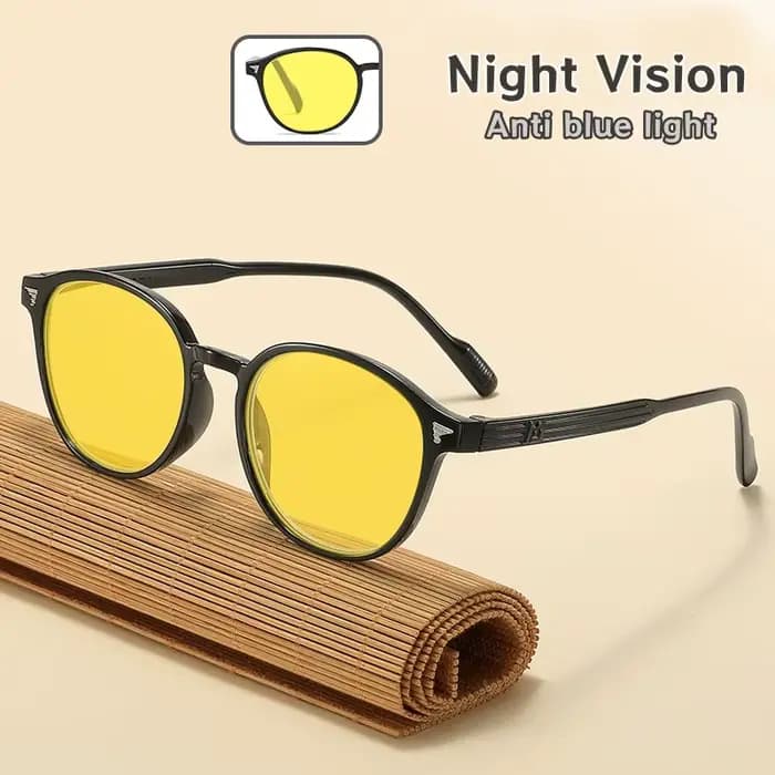 Lunettes de Vision nocturne à lentille jaune à monture ronde pour hommes et femmes