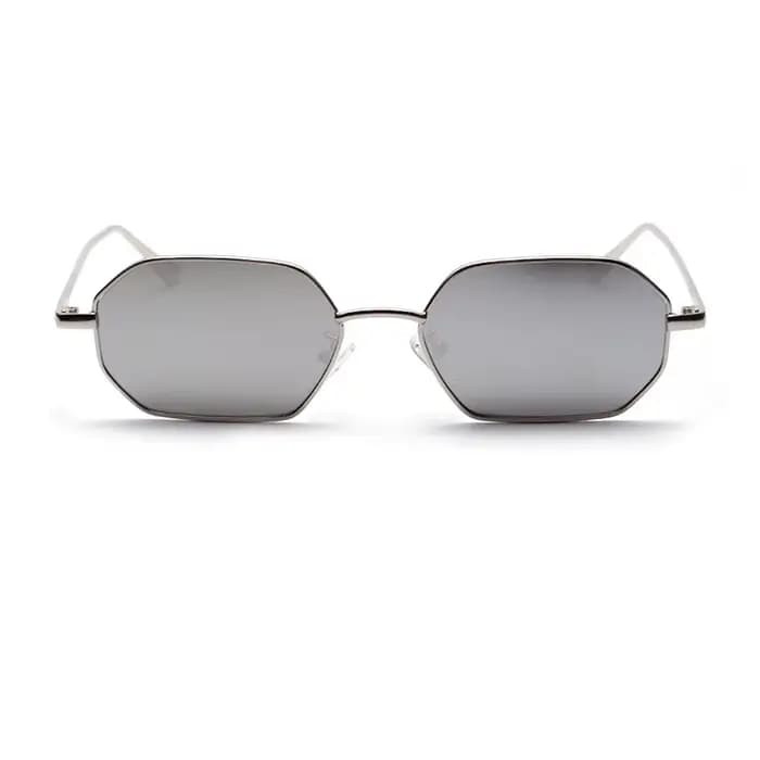 Hipster polygone lunettes de soleil pour femmes Vintage rétro argent miroir métal cadre