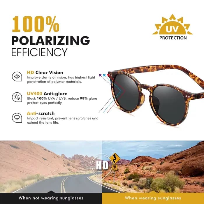 LIOUMO – Lunettes de soleil rondes polarisées pour hommes et femmes