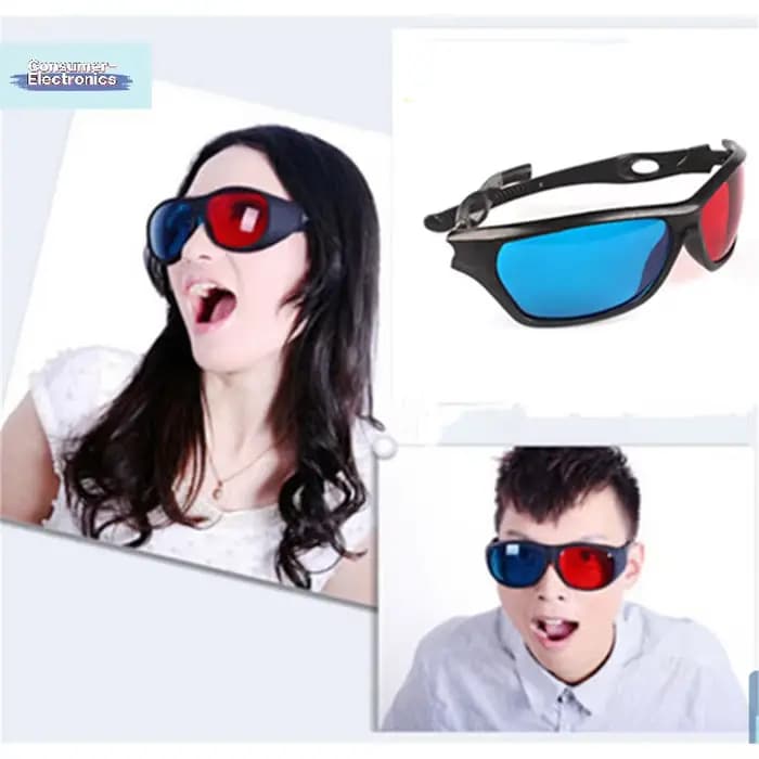 【Lunettes 3D avec monture rouge, bleue et noire pour films, séries télévisées, DVD et jeux en anaglyphe dimensionnel】