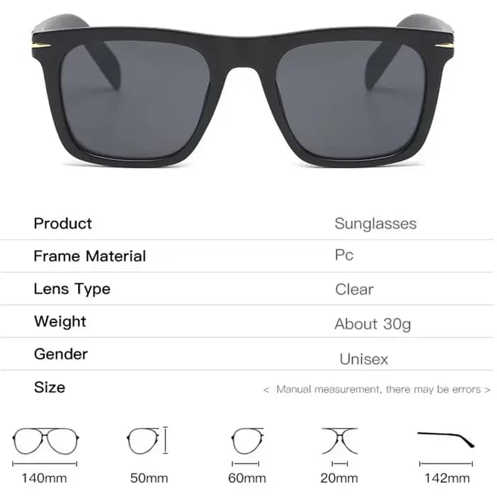 Lunettes de soleil carrées classiques pour hommes et femmes