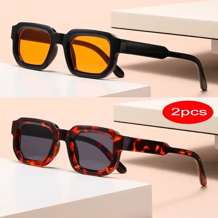 2 pièces lunettes de soleil carrées orange femmes hommes nuances UV400