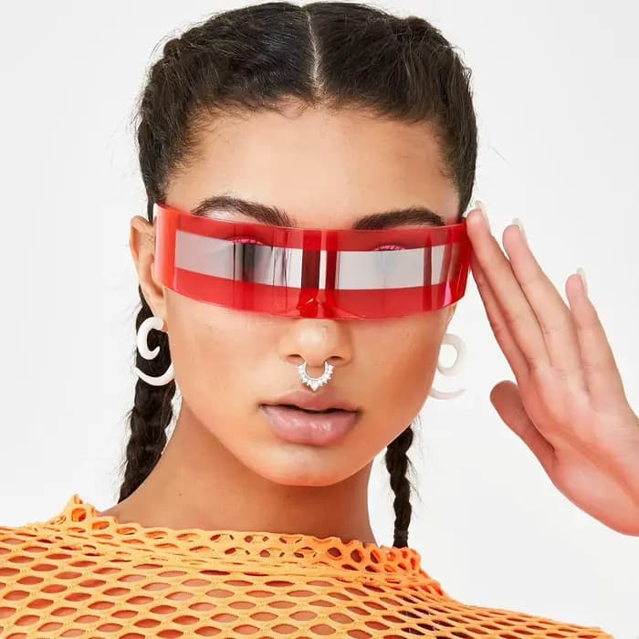 Futuriste visière étroite femmes lunettes de soleil Laser