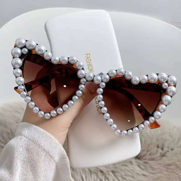 Nouvelle mode De luxe scintillant perle d'amour lunettes De soleil femmes Vintage