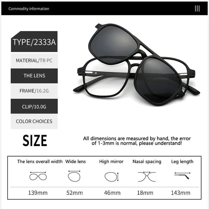 Ensemble de lunettes de soleil 6 en 1 à Clip magnétique pour homme et femme