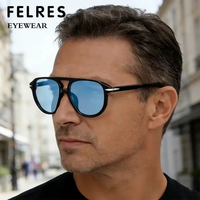Lunettes de soleil pilote bleues à double pont