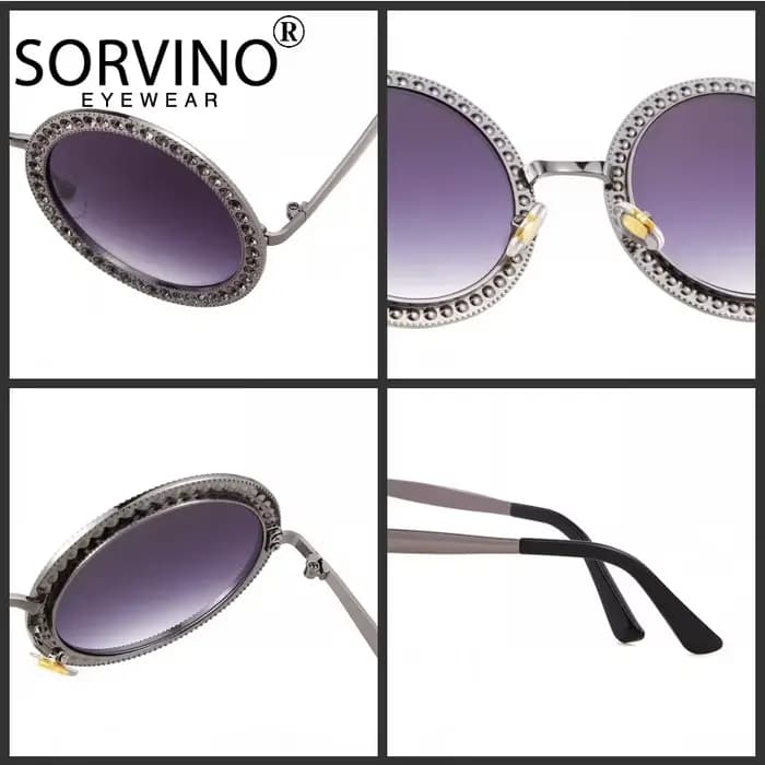 Lunettes de soleil rondes en cristal diamant pour femmes