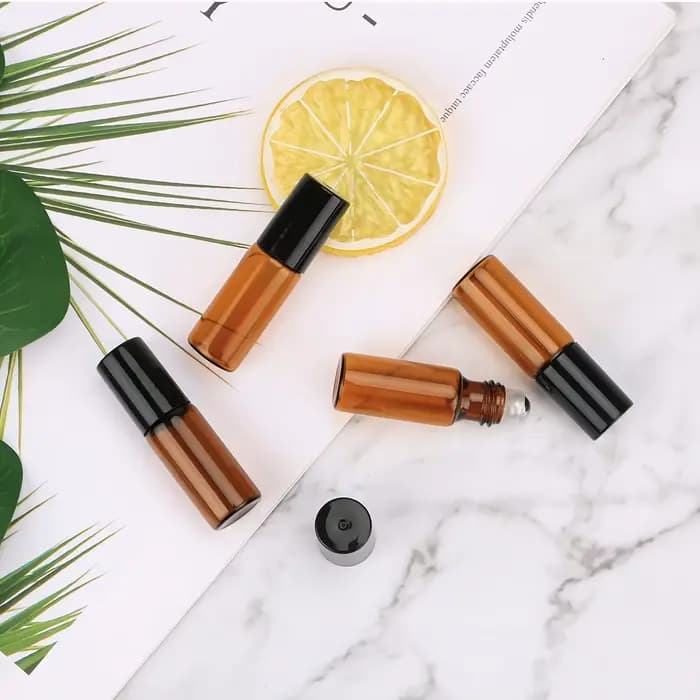Bouteilles vides en verre ambré de 5/10ml, 5/10 pièces, rechargeables, pour Test d'échantillon, flacons d'huile essentielle avec boule à roulettes, récipient liquide
