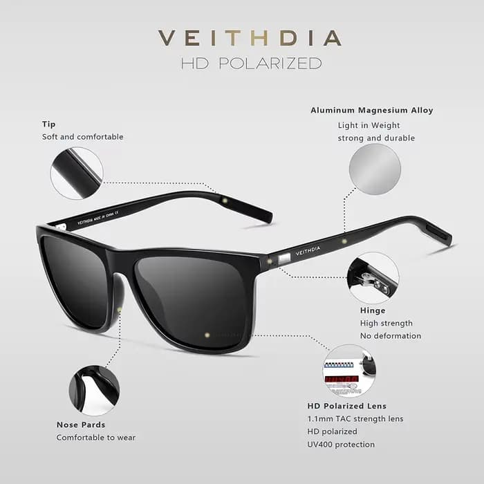 VEITHDIA marque lunettes de soleil unisexe rétro aluminium + TR90