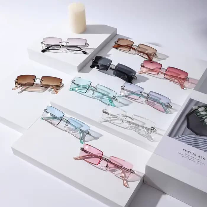 Lunettes de soleil sans monture en métal pour femmes et hommes
