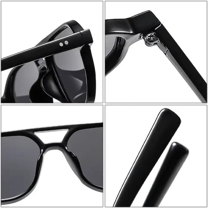 SO & EI Vintage Double ponts polygone carré femmes lunettes de soleil mode Rivets hommes clair océan lentille nuances