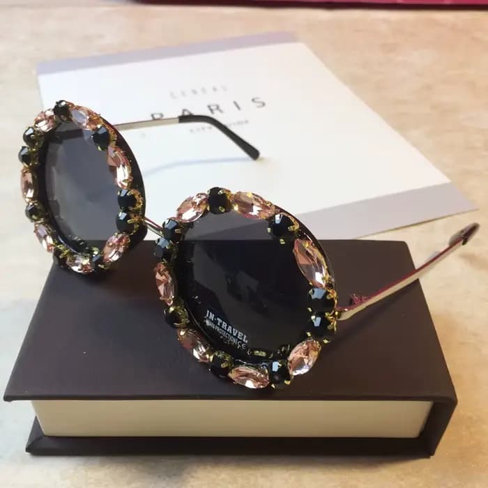 Lunettes de soleil rondes en cristal de diamant pour femmes