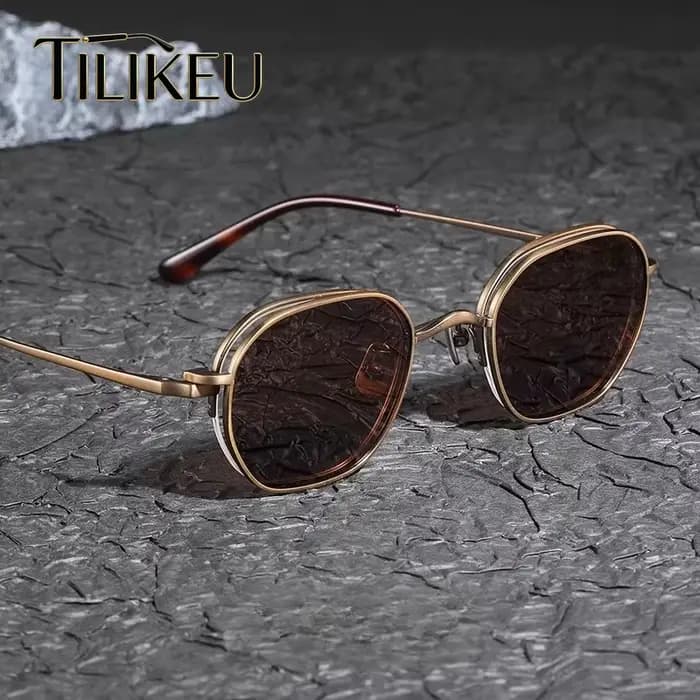 Nouvelles Lunettes Magnétiques Homme Clip-On Rétro Polygone Titane Pur Semi-Cerclées Pêche Polarisées