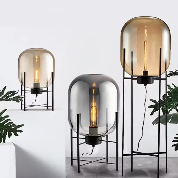 Lampadaire sur pied boule de verre Oda Pulpo, lampe sur pied pour chambre, bureau, salon, lecture, villa, bulle, gris fumé
