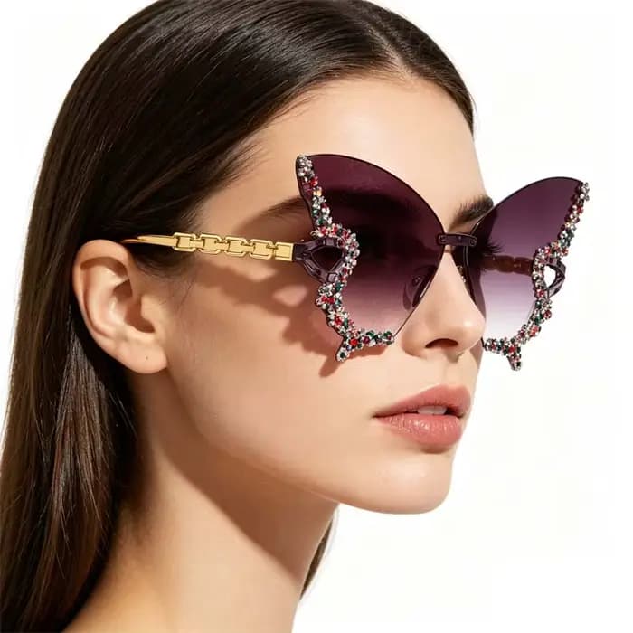 Lunettes de soleil papillon sans monture œil de chat populaires pour femmes et hommes