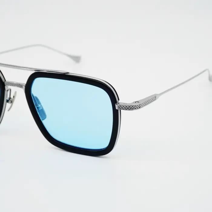 Lunettes de soleil de luxe carrées à double pont Dita Style Flight 006 bleues