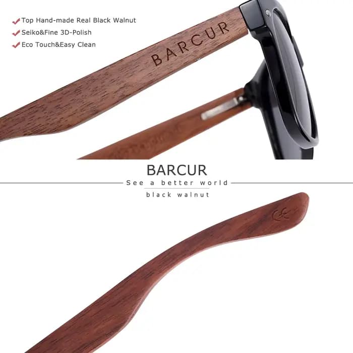 Lunettes de soleil polarisées carrées en bois pour homme