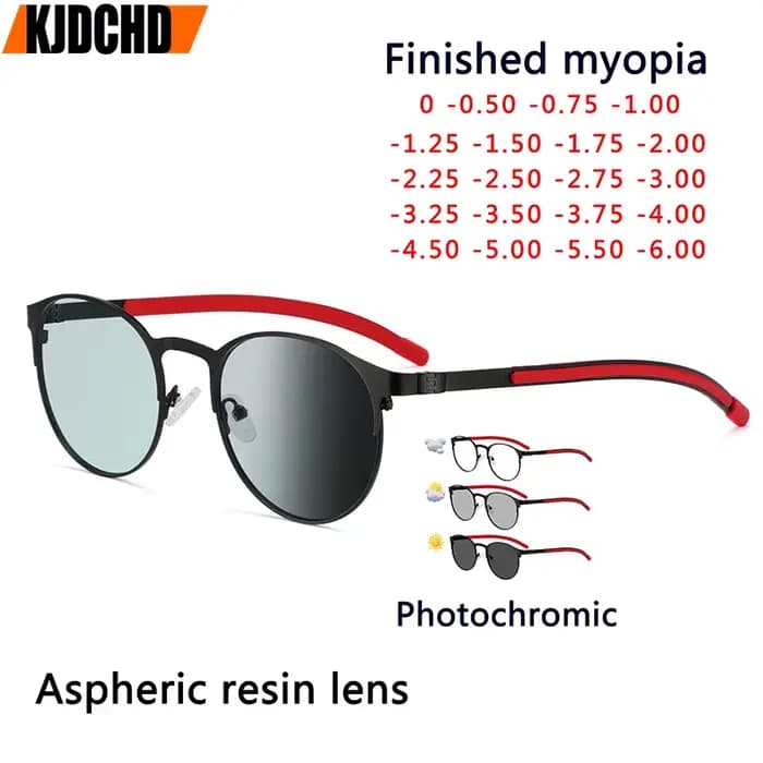 KJDCHD photochromisme lunettes rétro ronde en alliage cadre