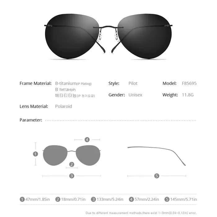 Lunettes de soleil sans monture en titane pour hommes et femmes