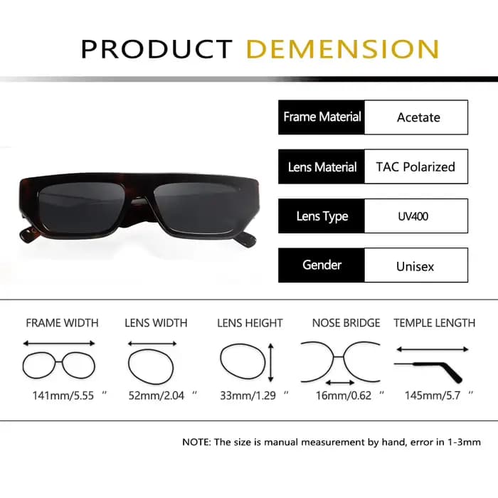 Lunettes de soleil rectangulaires polarisées pour femmes
