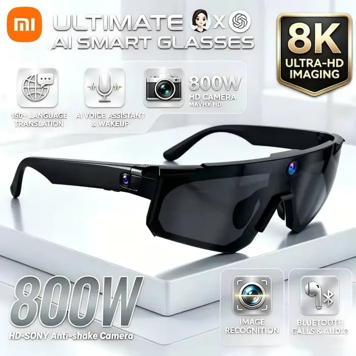 Lunettes intelligentes Xiaomi AI ChatGPT avec caméra 1080P, 8MP, anti-tremblement, pour le cyclisme, vidéo et photo, lunettes de sport, double micro, 32 Go, lunettes anti-vent