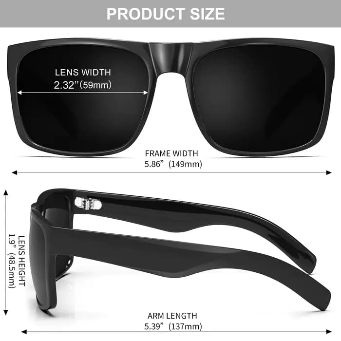 Maxjumovies-Lunettes de soleil carrées extra larges pour hommes, Big Head Dark Black, W8004