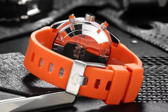 Montre automatique pour hommes, mouvement mécanique à remontage automatique, bracelet en caoutchouc, cadran Orange bleu noir, lunette rotative, montres de mode