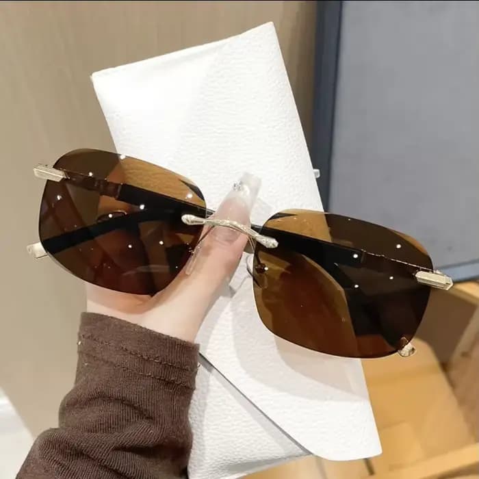 Lunettes de soleil rectangulaires sans bords pour femmes et hommes