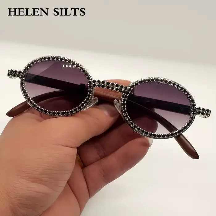 Lunettes de soleil à monture ovale en diamant pour femmes