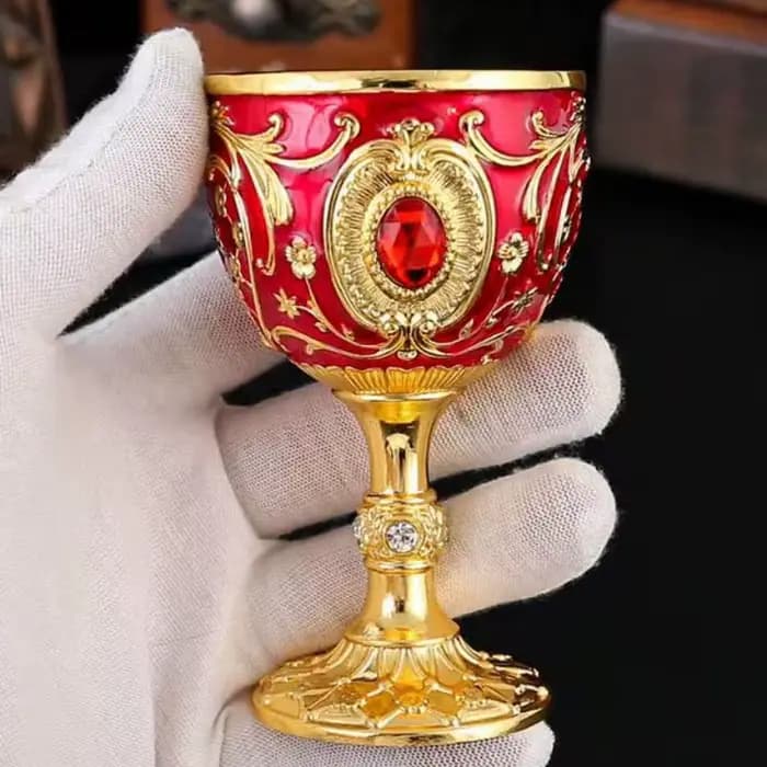 Verre à vin, tasse à Vodka esprit sculpté, gobelet à vin blanc portable en alliage vintage incrusté de pierres précieuses, décoration de salon de table, 10.5 cm