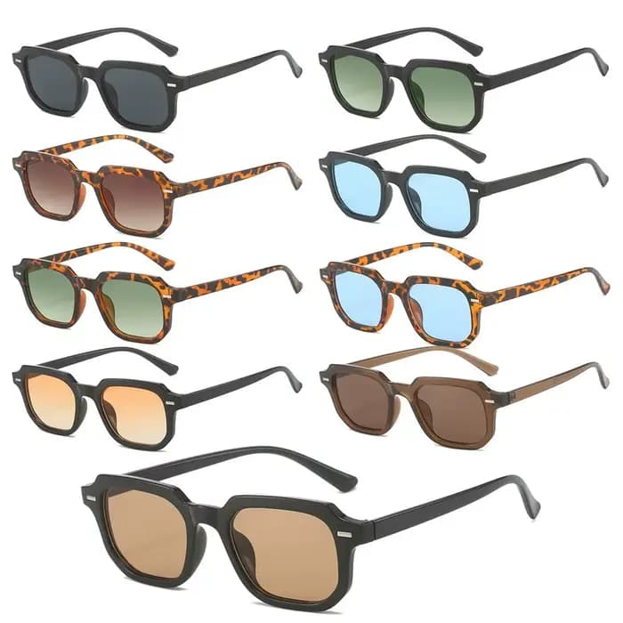 Lunettes de soleil rétro à monture polygonale avec branches rayées et rivets