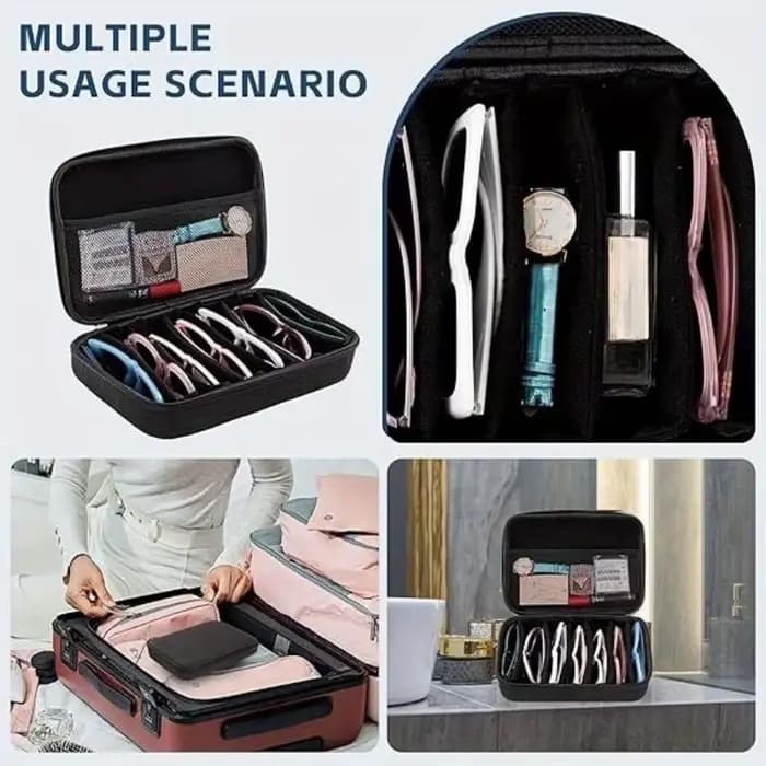 Boîte de rangement portable pour lunettes avec 6/7 compartiments réglables