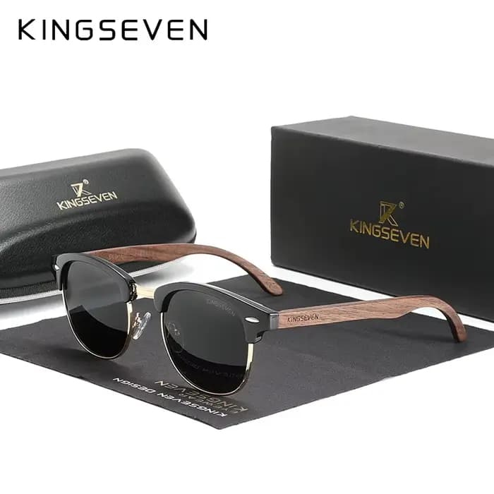 KINGSEVEN – lunettes de soleil polarisées en bois de noyer noir pour hommes et femmes