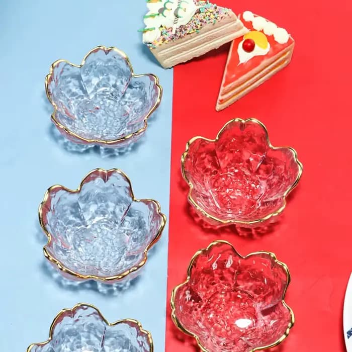 Assiette d'assaisonnement en fleurs de cerisier, petit plat en verre, bol à Sauce incrusté d'or Nodic pour crème glacée, fruits, fournitures de cuisine